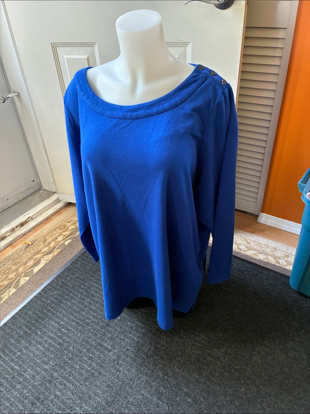 Lands' End Women's Cobalt Blue Long-Sleeve Boatneck Top with Shoulder Buttons